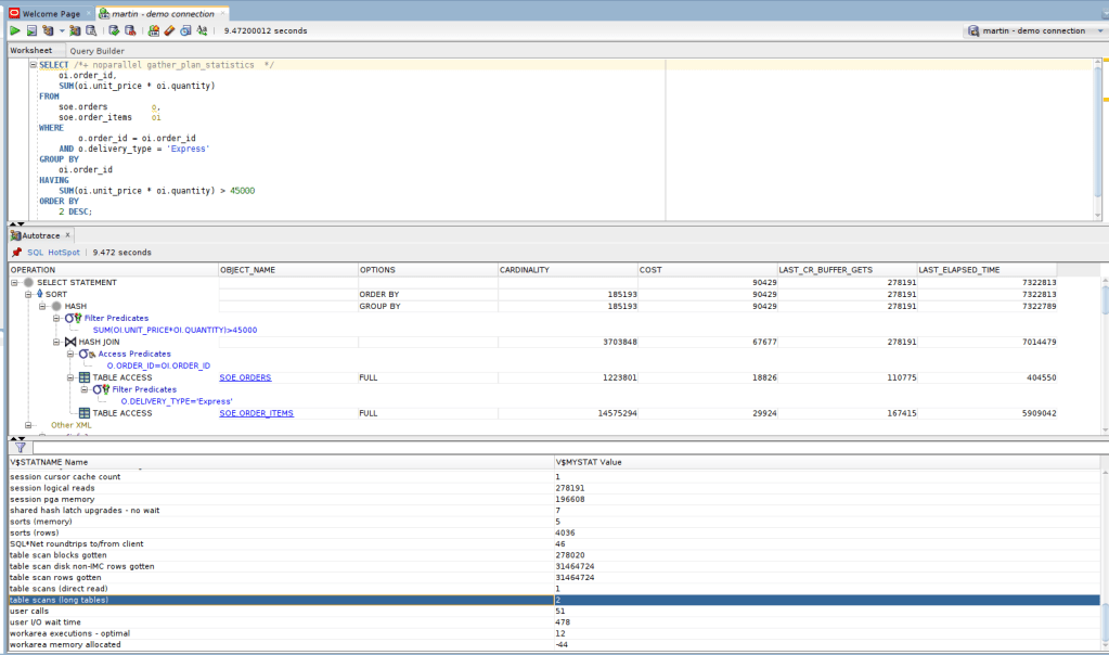 autotrace and change in session stats - SQLDeveloper 19.4